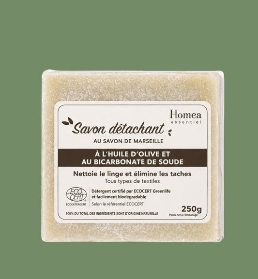Savon détachant solide 250 g au savon de Marseille, huile d'olive et bicarbonate de soude — Certifié ECOCERT