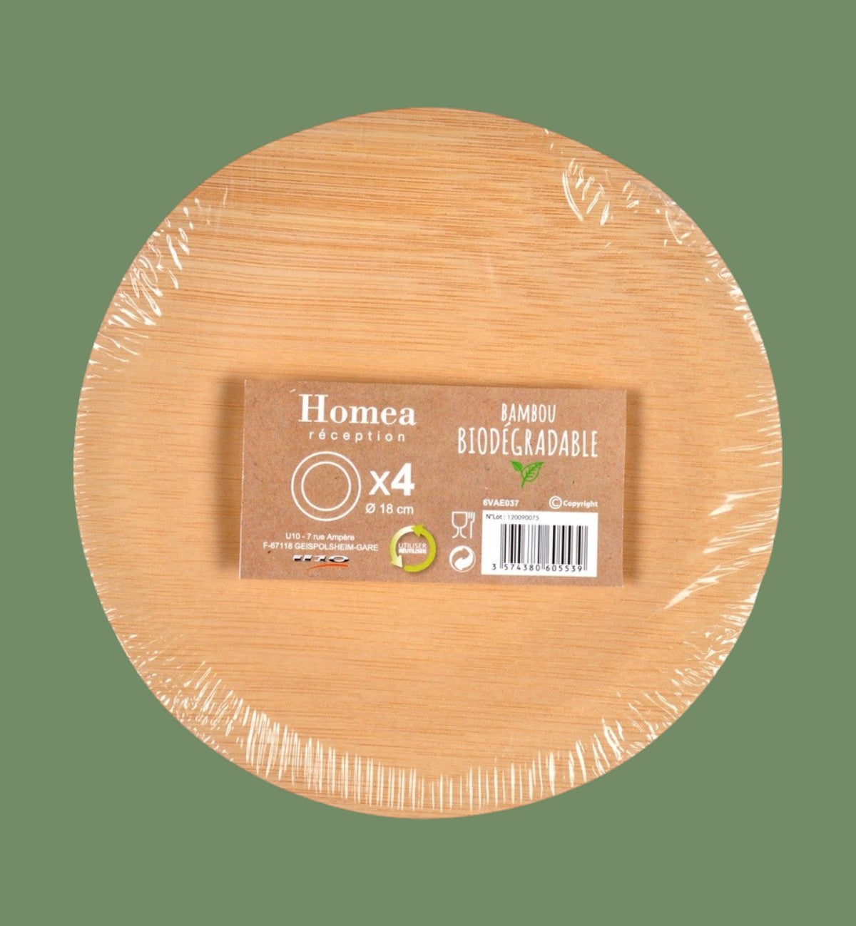 Lot de 4 assiettes en bambou biodégradable 18 cm — Desserts, goûters et collations