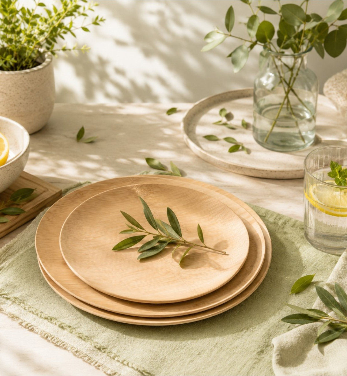 Lot de 4 assiettes en bambou biodégradable 18 cm — Desserts, goûters et collations