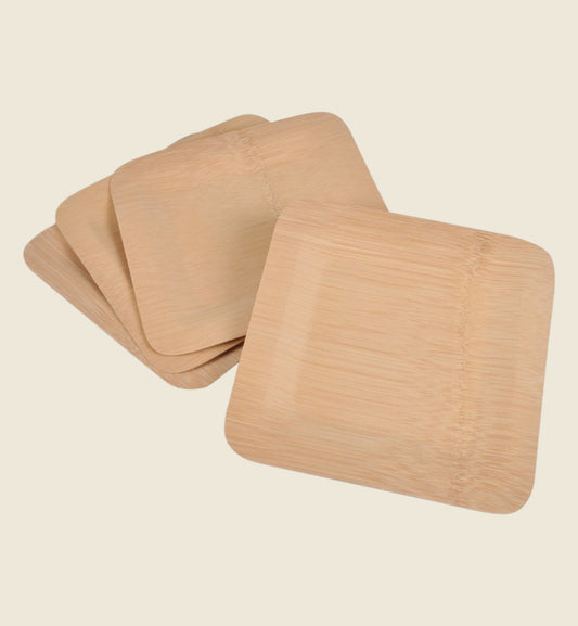 Lot de 4 assiettes en bambou biodégradable — Taille M 18 cm ou Taille L 25 cm