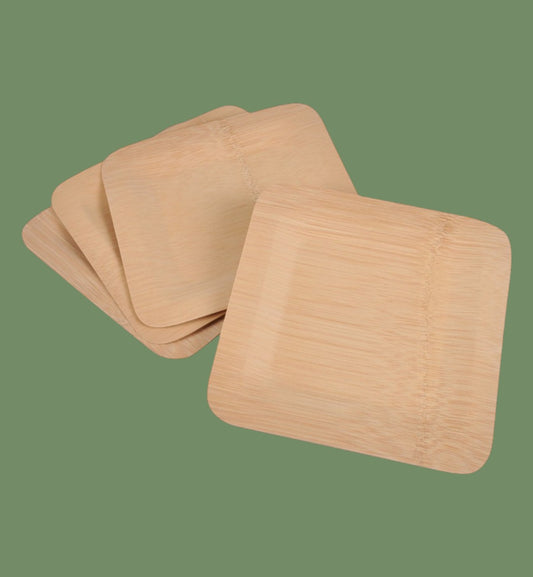 Lot de 4 assiettes en bambou biodégradable — Taille M 18 cm ou Taille L 25 cm