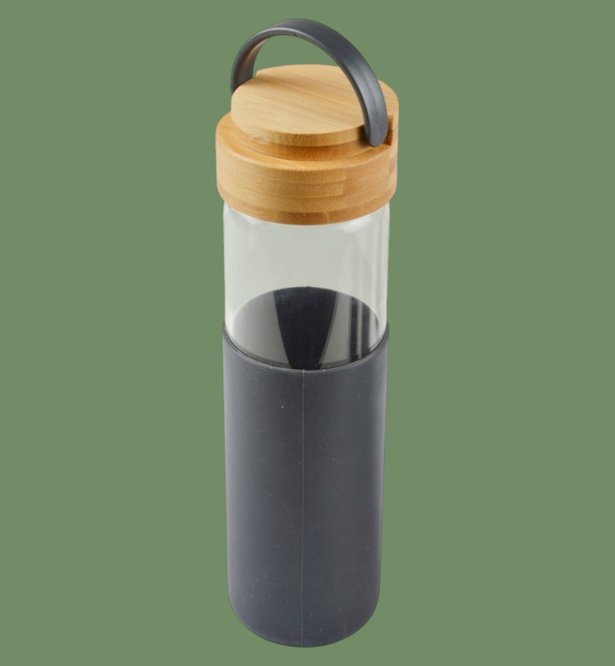 Gourde en verre 600 ml avec bouchon en bambou et protection silicone — Anthracite ou Taupe