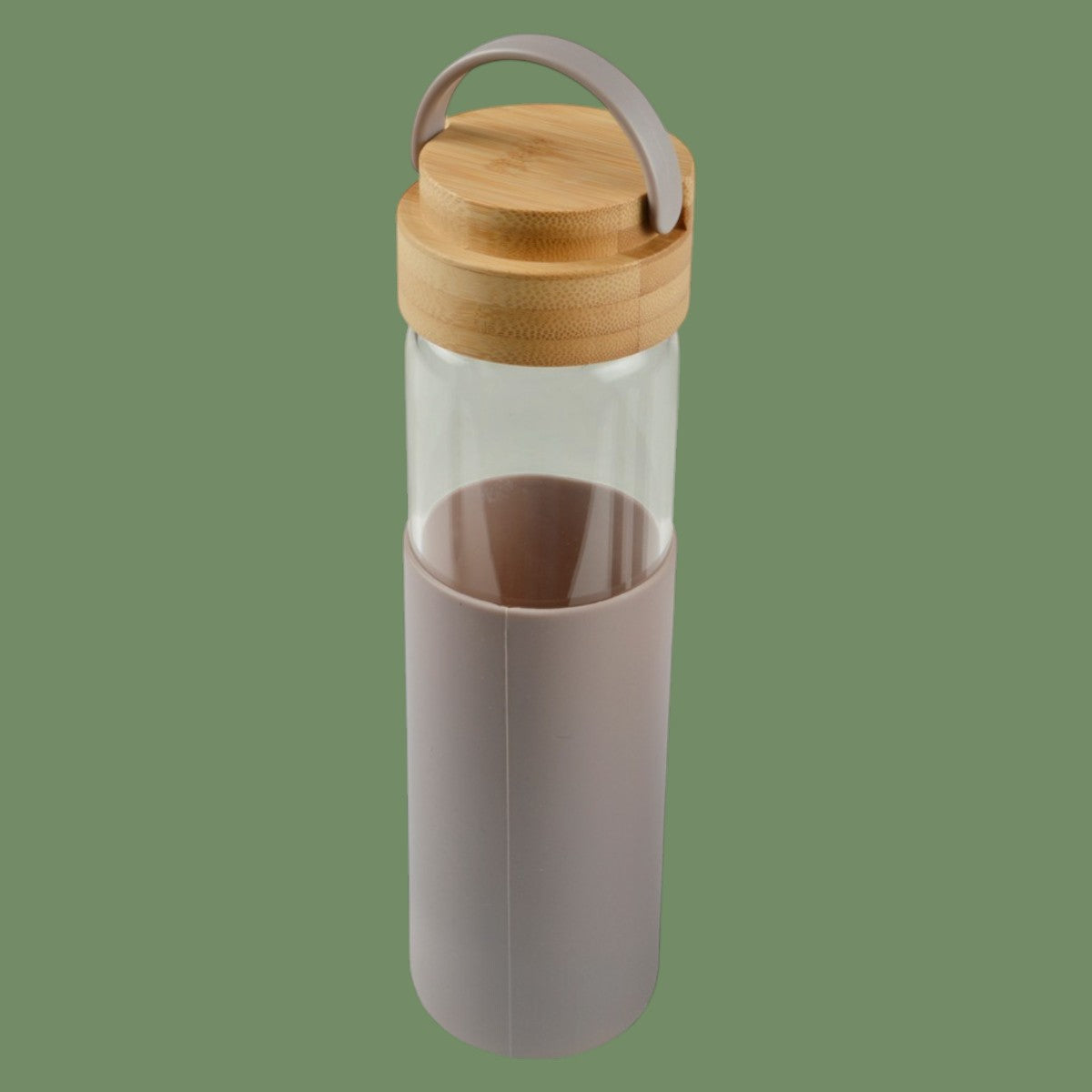 Gourde en verre 600 ml avec bouchon en bambou et protection silicone — Anthracite ou Taupe