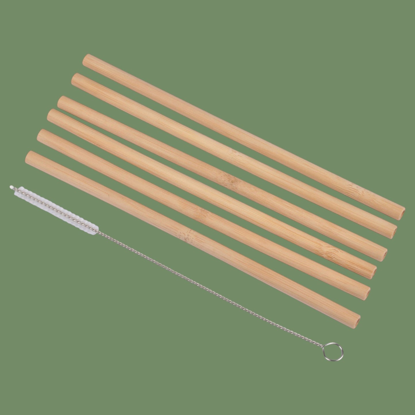 Lot de 6 pailles réutilisables en bambou naturel 20 cm — Brosse de nettoyage incluse