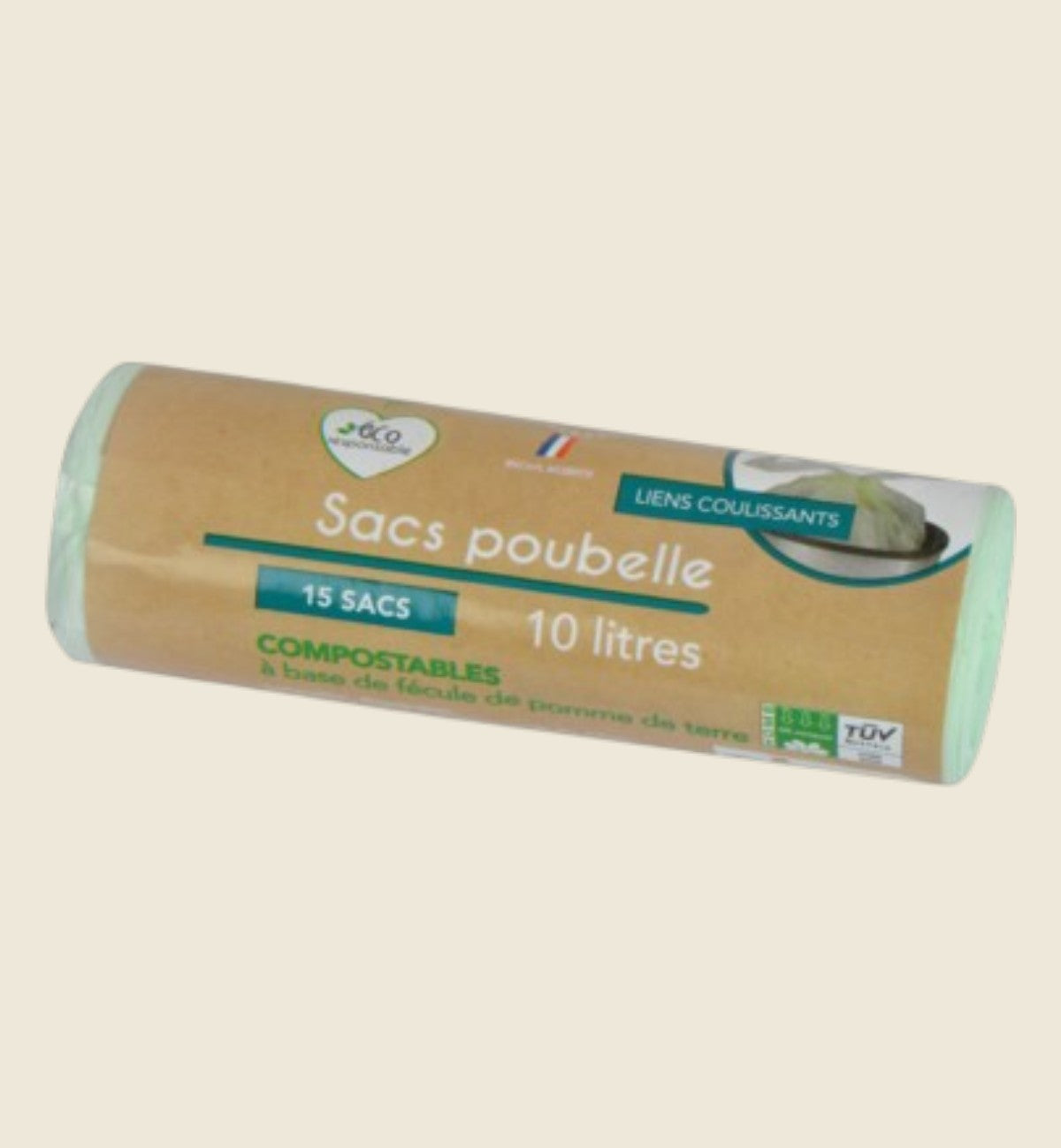 Sacs compostables 30 litres en fécule de pomme de terre — Lot de 10 avec liens coulissants