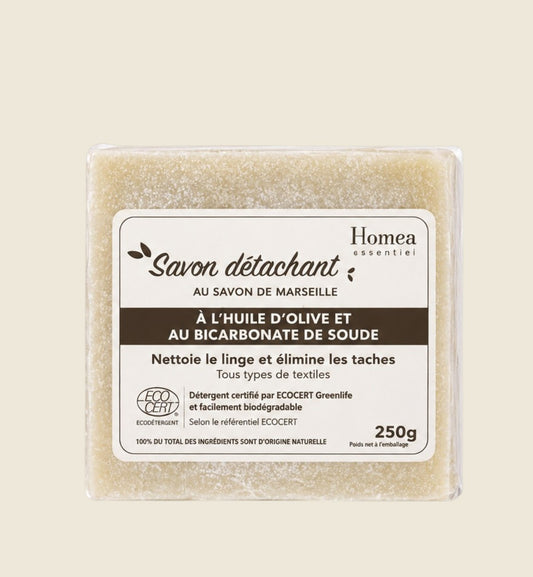 Savon détachant solide 250 g au savon de Marseille, huile d'olive et bicarbonate de soude — Certifié ECOCERT
